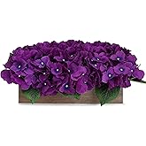 Scawim Pre-Made Flower Table Centerpiece, Artificial Hydrangea Arrangements Centerpieces Fake Flowers Decor Wood Tray Faux Flower Wedding Bouquets Room Kitchen Farmhouse Indoor Office Party(Purple)