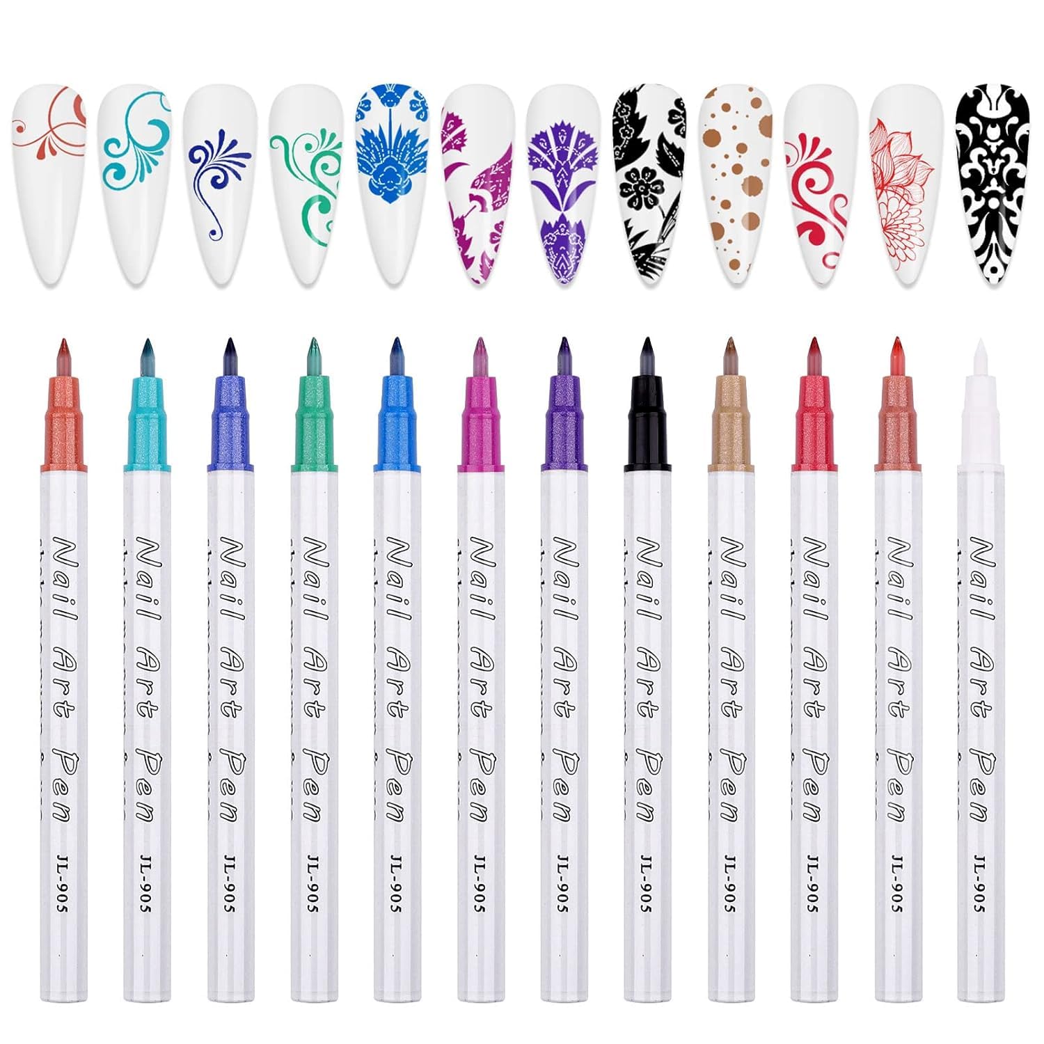 Kalolary 12pcs 3D Nail Art Pens Set Nail Graffiti Drawing Pen Nail Polish Pens Fine Tip Manicure Tools for Painting Nails DIY Nail Art Beauty Adorn for Women Girls (C) — image 1