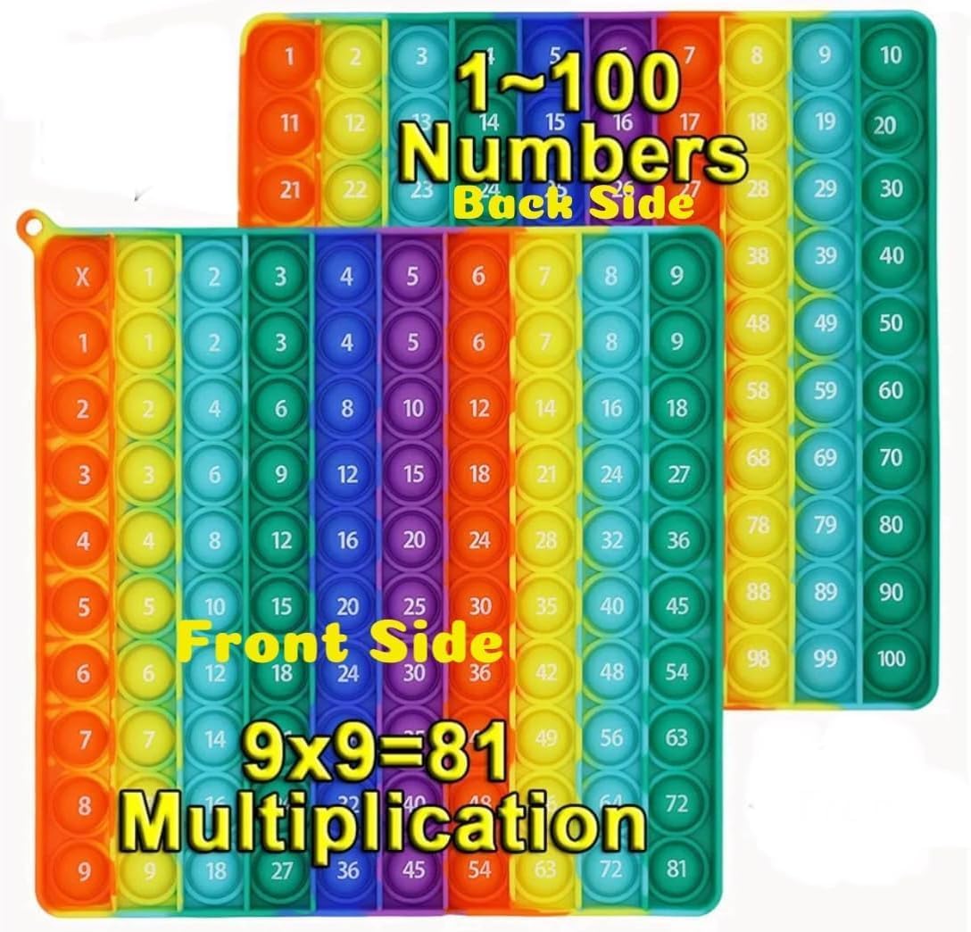 Ranzah Pop Fidget Toy Multiplication & Numbers Chart Bubble Popper Sensory Poppet ADHD Stress Anxiety Relief School Learning Maths Gift Toy Squishy Squeeze Travel Toy (1-100 Chart 9X9 Multiplication)