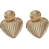 14K Gold Plated Chunky Gold Earrings for Women,Circle Love Drop Dangle Earrings for Women Gold Geometric Long Link Dangle Earrings Studs Trendy Jewelry