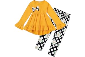 Yoxindax Toddler Kid Girl Clothes Ruffle Sleeve High Low Top Floral Allover Pants Fall Winter Outfit Set