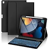 OYEEICE for iPad 9th Generation Case with Keyboard 10.2'' - 7 Color Backlit Wireless Keyboard Cover with Pencil Holder for iPad 9th/8th/7th Gen 10.2 inch, iPad Air 3rd Gen & iPad Pro 10.5" - Black