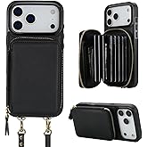 Bocasal Crossbody Wallet Case for iPhone 17 Pro Max, RFID Blocking Leather Purse Case with Card Holder, Protective Handbag Flip Cover with Zipper Wrist Strap Lanyard for Women 5G 6.9 Inch (Black)