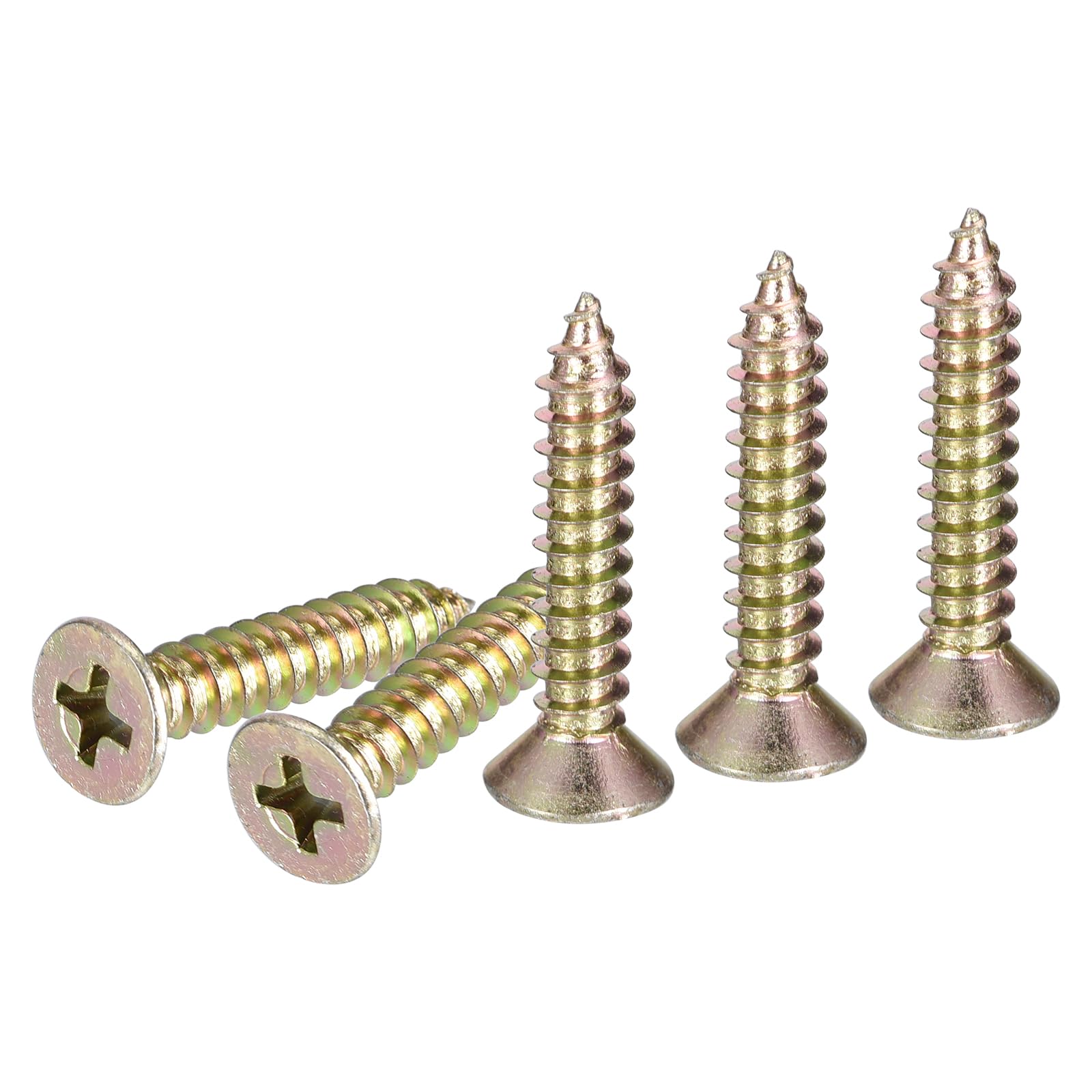 DTGN 25Pcs #10x1" Flat Head Wood Screws, Brass Phillips Self Tapping Screws - Good for Woodworking, Furniture - Gold