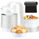 LNYZQUS 4” Small Cake Tins with Lids 50 Pack, Foil Mini Cake Pans,8oz Disposable Ramekins Creme Brulee Baking Cups Individual Mini Pie Contaniers Holders for Wedding Party-White