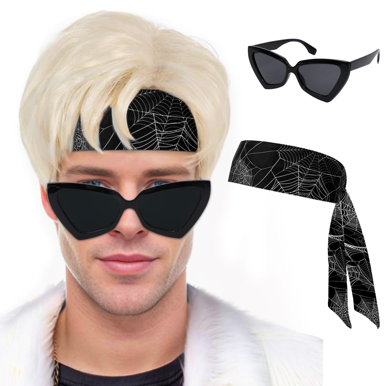 4Pcs Short Blonde Wig for Men Costume Wig with Headbands Glasses Men’s Blond Cosplay Synthetic Layered Hair Wigs Blonde Men's Wigs for Costumes Cosplay Halloween Carnival Parties Anime Wig