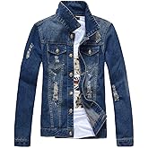 DSDZ Mens Classic Ripped Motorcycle Denim Jacket With Hole