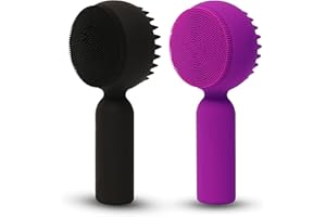 MTBOI 2 PC Silicone Facial Cleansing Brush 2 in 1 Facial Scrubber Manual Exfoliating Facial Brush Face Cleanser Face Exfoliator Ultrafine Bristles for Sensitive Skin Easy to Clean Lather Well(Black&Purple)