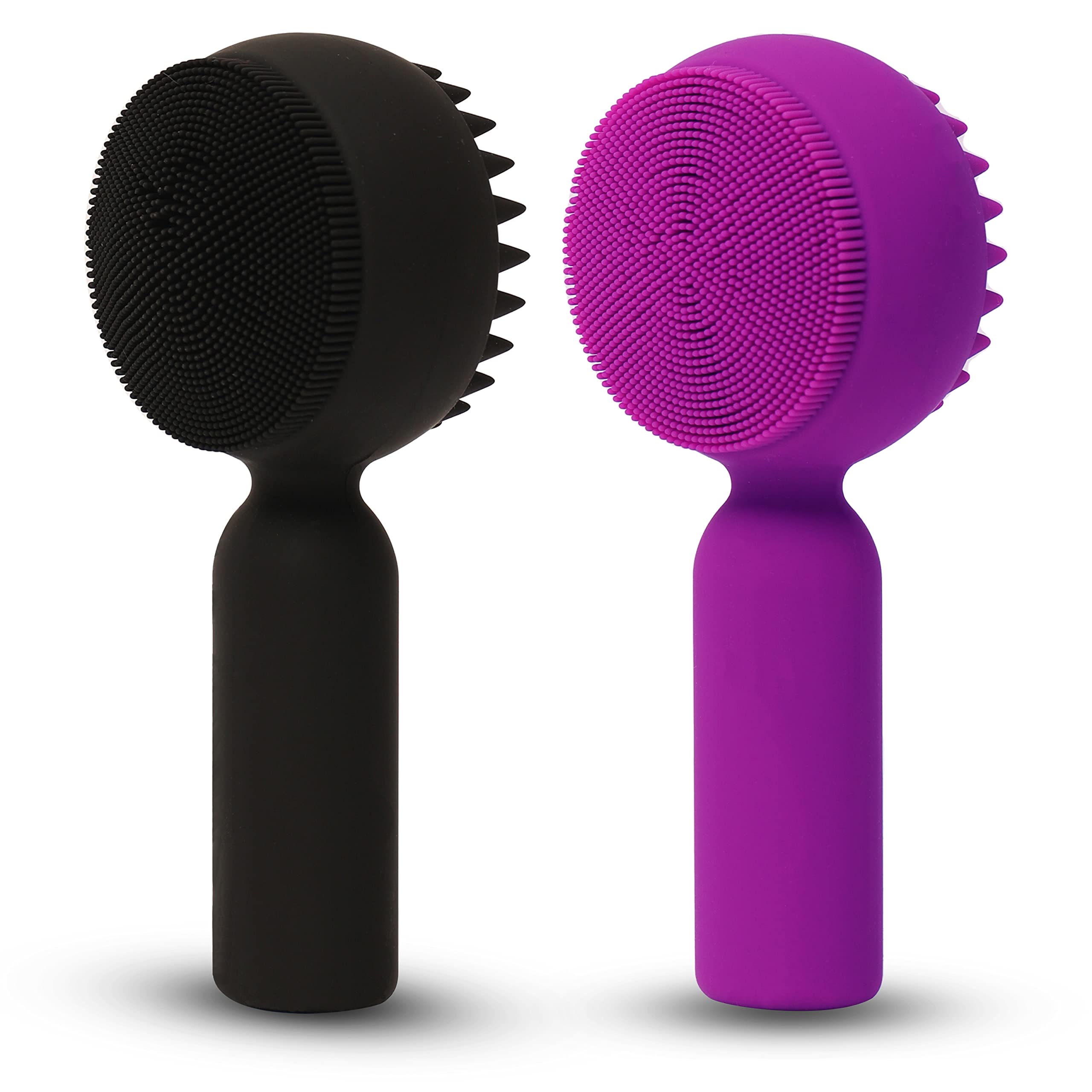 Photo 1 of 2 PC Silicone Facial Cleansing Brush 2 in 1 Facial Scrubber Manual Exfoliating Facial Brush Face Cleanser Face Exfoliator Ultrafine Bristles for Sensitive Skin Easy to Clean Lather Well(Black&Purple)