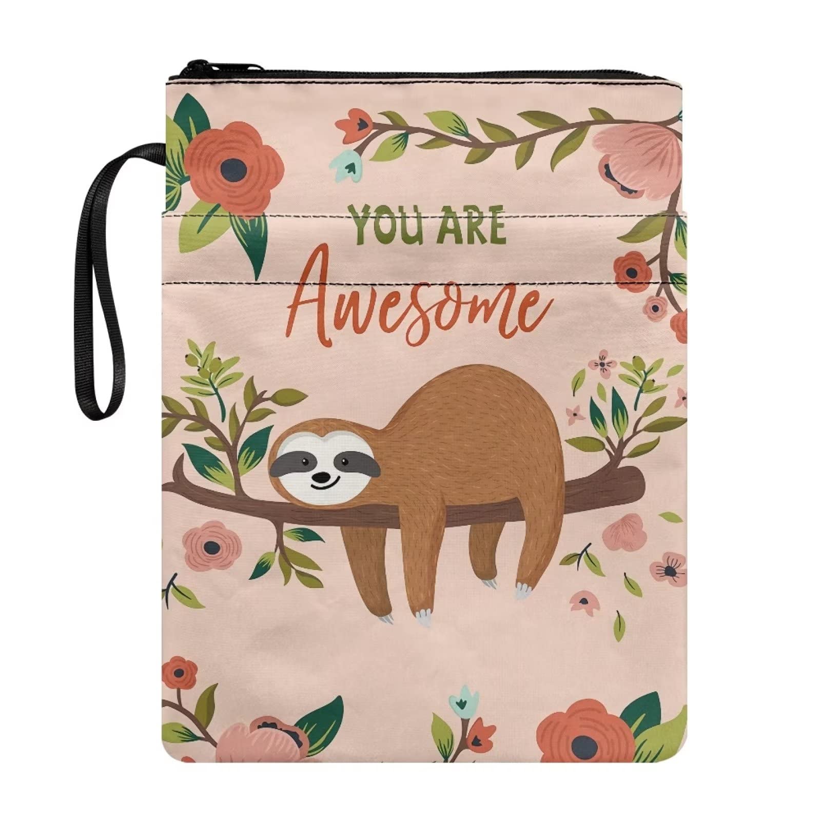 SEANATIVE Cute Sloth Floral Print Book Protector Pouch Sleeve with Zipper Portable Book Covers for Book Lovers Paperbacks Hardcover Notebook