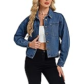 Denim Jacket Women Long Sleeve Cropped Jean Shirt Jackets Lightweight Button Down Casual Shacket Shirts with Pockets