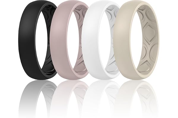 ThunderFit Women Breathable Air Grooves Silicone Wedding Bands Promise Rings 5.5mm Wide 1.8mm Thick - 1/4/8/12 Variety Multip