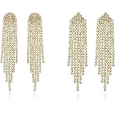 Luxval Rhinestone Earrings Dangling for Women Sparkly Silver Dangle Earrings Girls Long Chandelier Earrings Tassel Lightweight Ear Studs Cubic Zirconia Crystal Statement