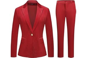 KUDORO Womens Velvet Pants Suit Set Sparkly 2 Piece Outfit for Dressy Casual Formal Wedding Blazer Jacket & Pants Tuxedo Set