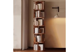 CIOOCPK 6-Tier Rotating Bookshelf with 19.7″ Wide Shelves, Bamboo Bookcase for Living Room, Bedroom & Kids Room, Space-Saving