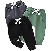 Yvowming Baby and Toddler Boys Cotton Jogger Sweatpants Pants Pull on Cotton Pants with Pockets Multipacks Long Pants