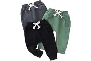 Yvowming Baby and Toddler Boys Cotton Jogger Sweatpants Pants Pull on Cotton Pants with Pockets Multipacks Long Pants