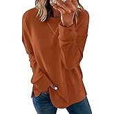 Saloogoe Womens Casual Loose Fit Sweatshirt Trendy Tops Crewneck Side Split Long Sleeve Shirts