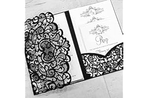 NC Cylallen 50 Sets Tri fold Love Hollow Laser cut Pocket Wedding Invite Invitation Card Jacket for Party Birthday Quinceañer