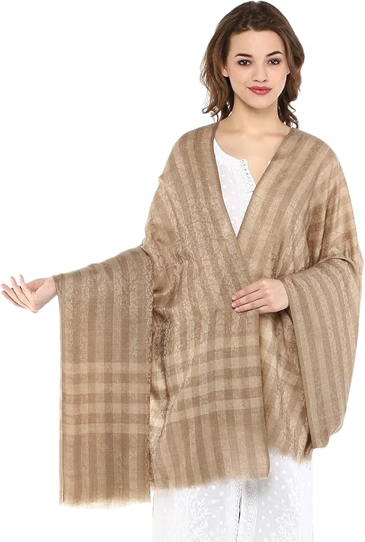 Pashtush Womens Pashmina Shawl - Woven Stripe and Check Design, Soft and warm Pashmina Shawl 