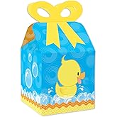 Big Dot of Happiness Ducky Duck - Square Favor Gift Boxes - Baby Shower or Birthday Party Bow Boxes - Set of 12