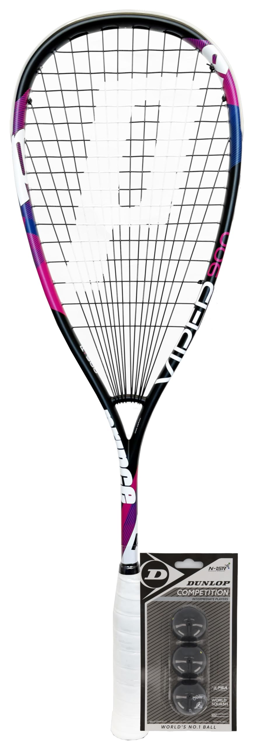 Prince Viper 900 O3 Squash Racket, with Cover and 3 Balls (Viper 900 Squash Racket + 3 Comp Balls (Single Yellow Dot))