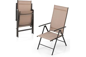 Giantex Folding Patio Chairs, High Back Outdoor Chairs with 7-Level Adjustable High Backrest, Portable Reclining Chairs for Lawn Porch Garden Poolside Camping, No Assembly (Brown, 1 Count (Pack of 1))