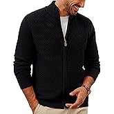 PJ PAUL JONES Mens Cardigan Sweater Full Zip Up Stand Collar Cardigans Fall Casual Knit Sweaters
