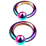 2Pcs Rainbow Titanium 14g 8mm 10mm Captive Hoop