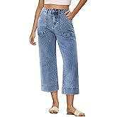 GRAPENT Capri Jeans for Women High Waisted Wide Leg Trendy Strechy Loose Straight Cropped Denim Jeans Pants with Pockets