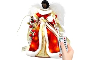 Black Angel Christmas Tree Topper with Lights and Remote Control, 12" Lighted Tree Toppers Christmas Decorations, Elegant and Durable, Perfect for Holiday Home Decor and Gifts, WOKEISE