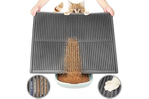 PetNova Easy Clean Litter Mat: Grooved Design Large Litter Trapping Mat Easy to Clean – Urineproof Surface Cat Box Rug with Raised Edges for Cats with Urinary Issues (Grey, 31”x24”)