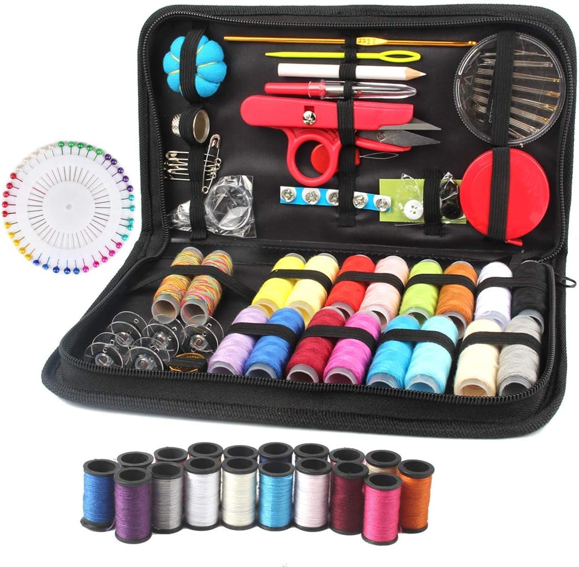 Gfung Sewing Kit with 138 Sewing Accessories Portable Travel Household Needlework Box for Girls&Adults, Sewing Set for Home Travel and Emergency Use