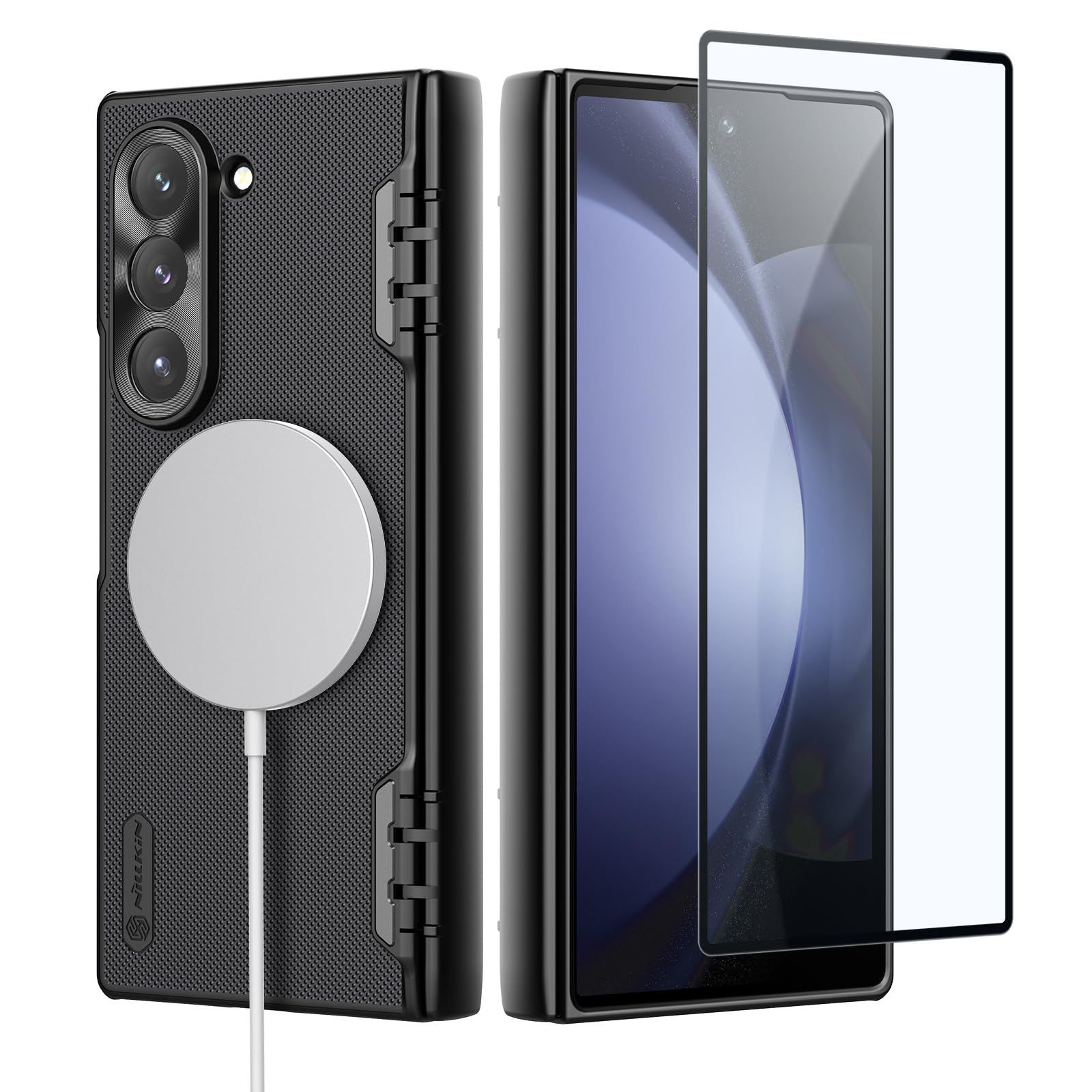 View 1 of Nillkin for Galaxy Z Fold 6 Magnetic Case with Hinge Protection, Built-in Screen Protector, Compatible with Magsafe, Slim Fit Protective Phone Case for Samsung Galaxy Z Fold 6, Black