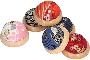 CYRANK Pin Cushion 6pcs, Wooden Base Round Pin Cushion Pincushion Cute Pin Cushions Japanese Style Pincushions Pin Holder Needle Holders Pin Holders for DIY Craft Sewing Quilting Accessory