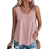 ATHMILE Womens Tank Tops Sleeveless Eyelet Embroidery Scoop Neck Loose Fit Casual Summer Flowy Beach