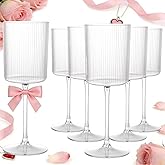 Ciaell 12 PCS Plastic Ribbed Wine Glasses - 10 OZ Plastic Square Wine Glasses with Stem - Disposable Champagne Cups for Parties & Weddings & Party & Valentine's Day