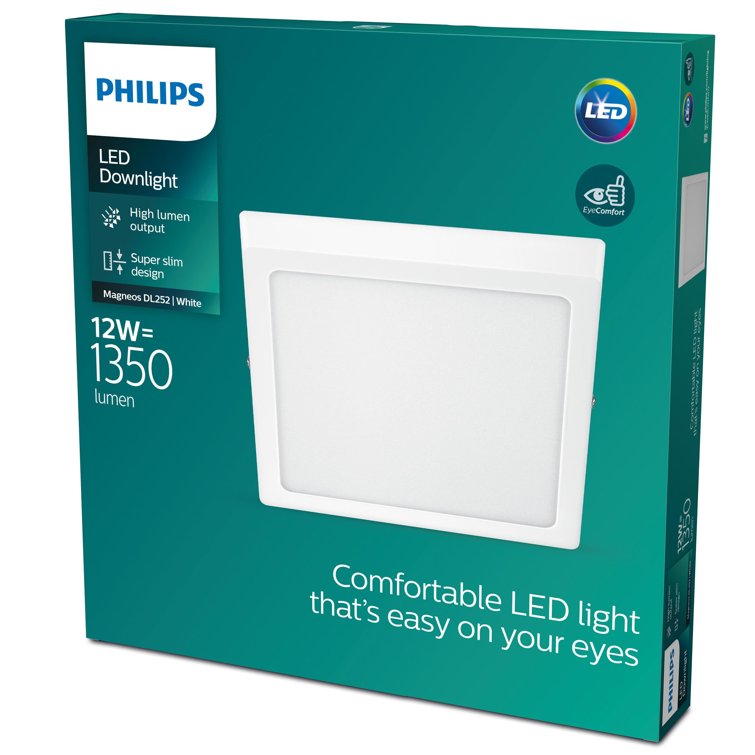 Philips LED Magneos Slim Surface Mount Square Downlight 4000K 12W [Cool White - White] For Indoor Lighting, Livingroom and Bedroom.
