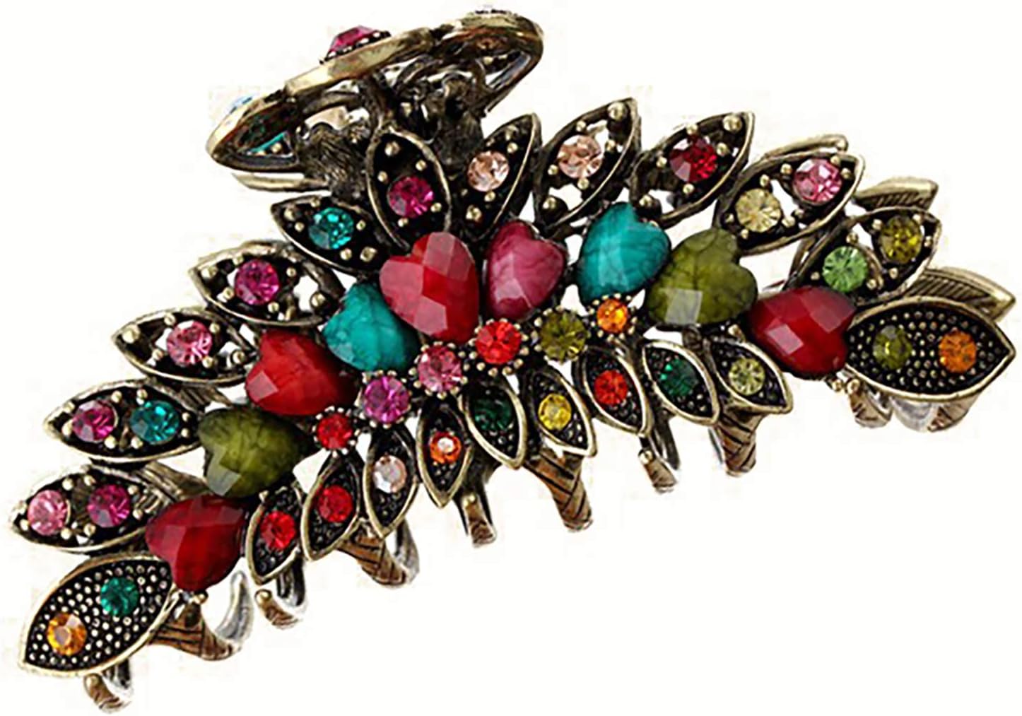 Fodattm Girls Women Lady Retro Flowers Hair Claw Clip Vintage Alloy Rhinestone Non-Slip Hair Jaw Clips Hairpin Large Hair Updo Grip Bath Accessories for Thick Hair Fancy Hair Clamp (Colourful)
