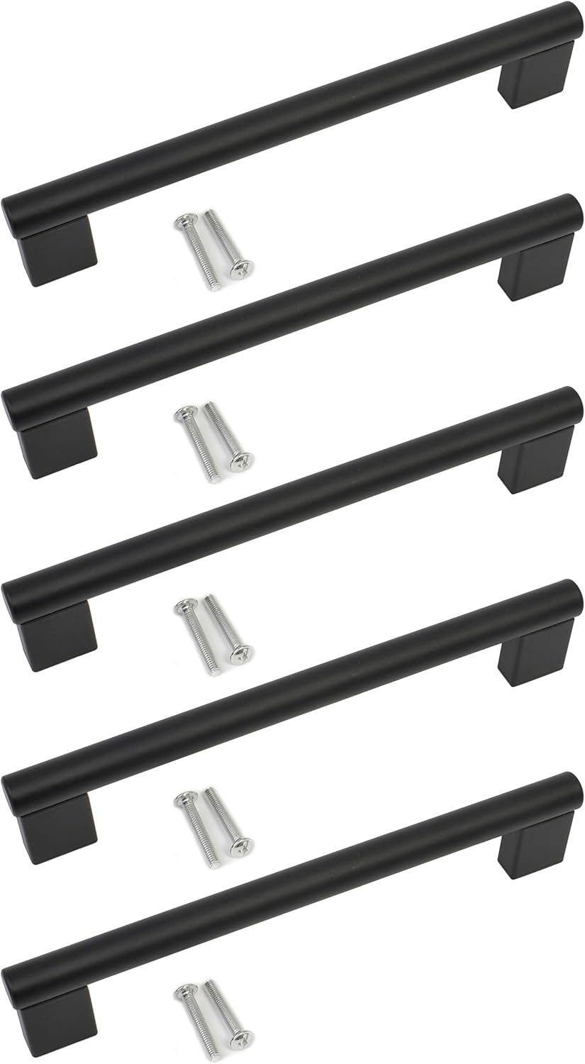 Kitchen Cupboard Cabinet Keyhole Boss Bar Door Handle Knob Black Matt Finish (5, 128mm Hole Centres)
