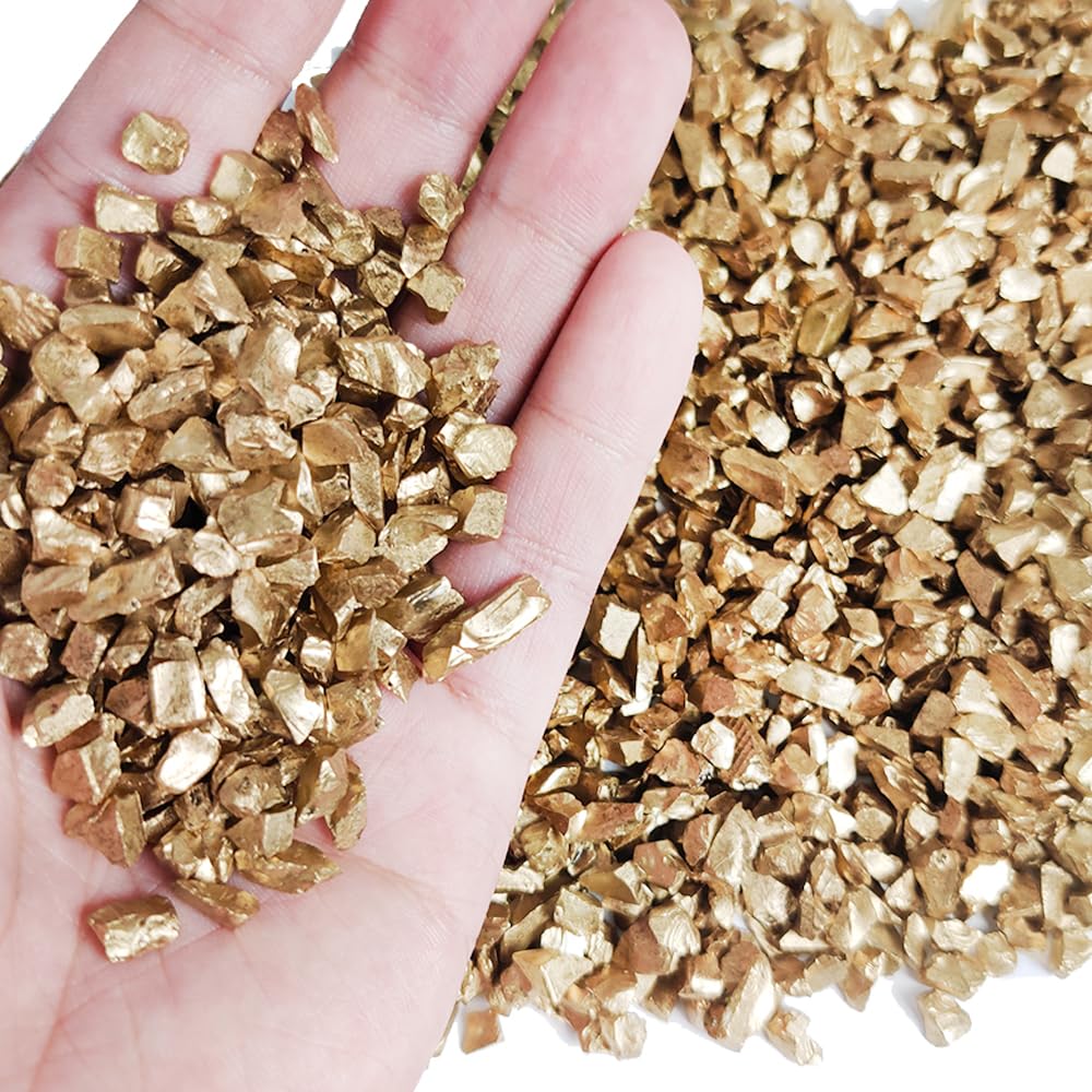 Photo 1 of HappyFiller Golden Nuggets Crushed Glass for Resin Art,Small Gravels Stones for Aquarium Fish Tank Bottom Granule,Vase Filler Candle Holder Decor,Wedding Centerpieces Decoration,0.81 LB Gold