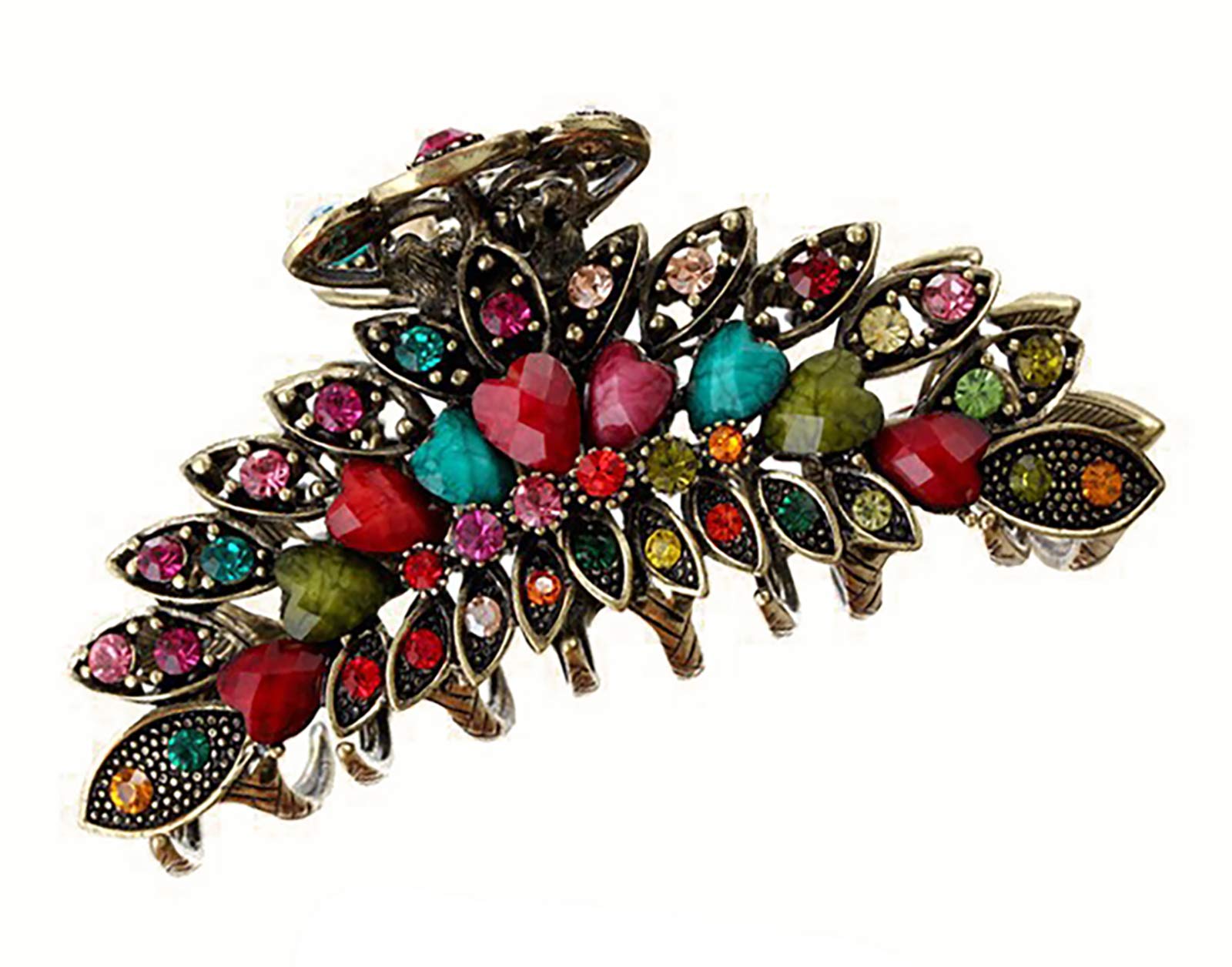 Fodattm Girls Women Lady Retro Flowers Hair Claw Clip Vintage Alloy Rhinestone Non-Slip Hair Jaw Clips Hairpin Large Hair Updo Grip Bath Accessories for Thick Hair Fancy Hair Clamp (Colourful)