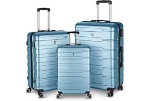 LUMINATERY 3 Pieces Luggage Set 20/24/28-inch, Hard Shell Rolling Suitcases for Travel Lightweight with 4 Spinner Wheels TSA Lock,Aqua Blue