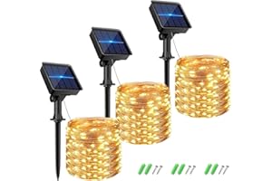 kolpop Solar Fairy Lights for Outside Waterproof, 3 Pack 96FT 240LED Solar Powered String Light Outdoor, 8 Modes Copper Wire Solar Twinkle Lighting for Tree Garden Yard Christmas(Warm White)