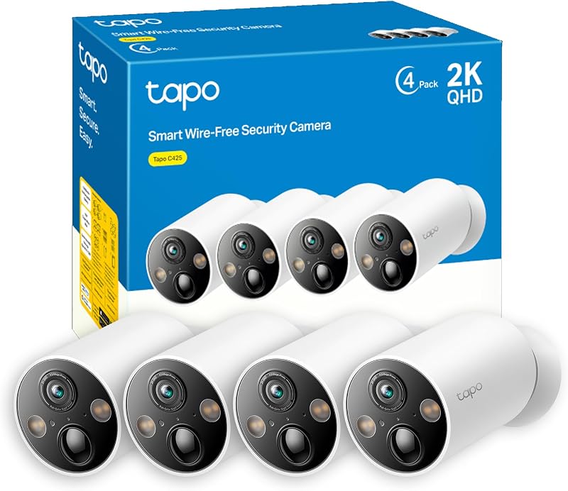 C425 2K Telecamera WiFi Esterno Senza Fili Batteria 300 Giorni, 4pz