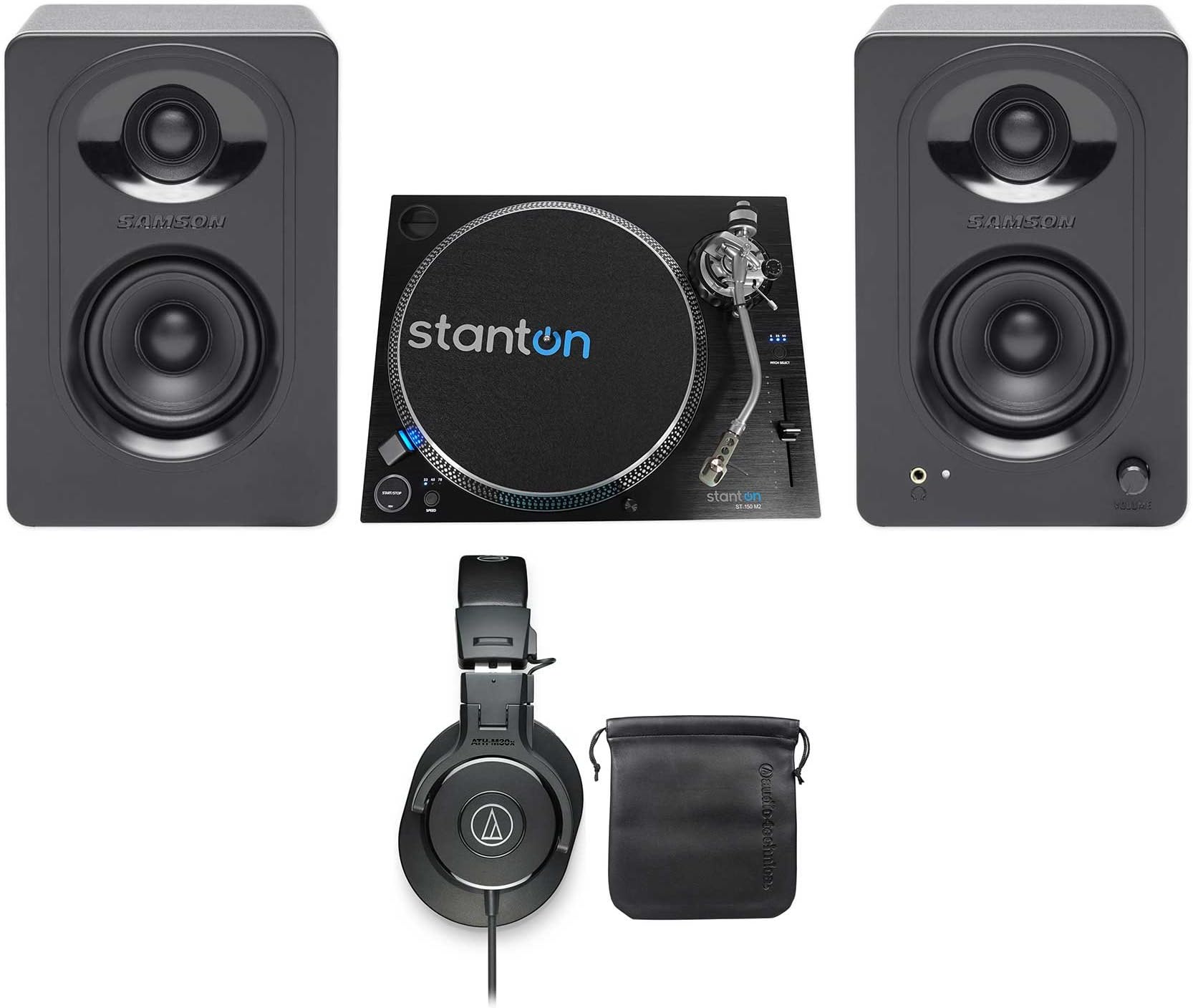 Stanton ST.150 M2 Turntable+Samson Powered Monitors+Audio Technica Headphones