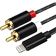 [Apple MFi Certified] Lightning to RCA Cable Audio Aux Adapter，2-Male Y Splitter Aux Cord Compatible with iPhone 14 13 12 11 Pro XS XR X 8 7 for Amplifier, Car, Home Theater, Speaker and More (3.9FT)