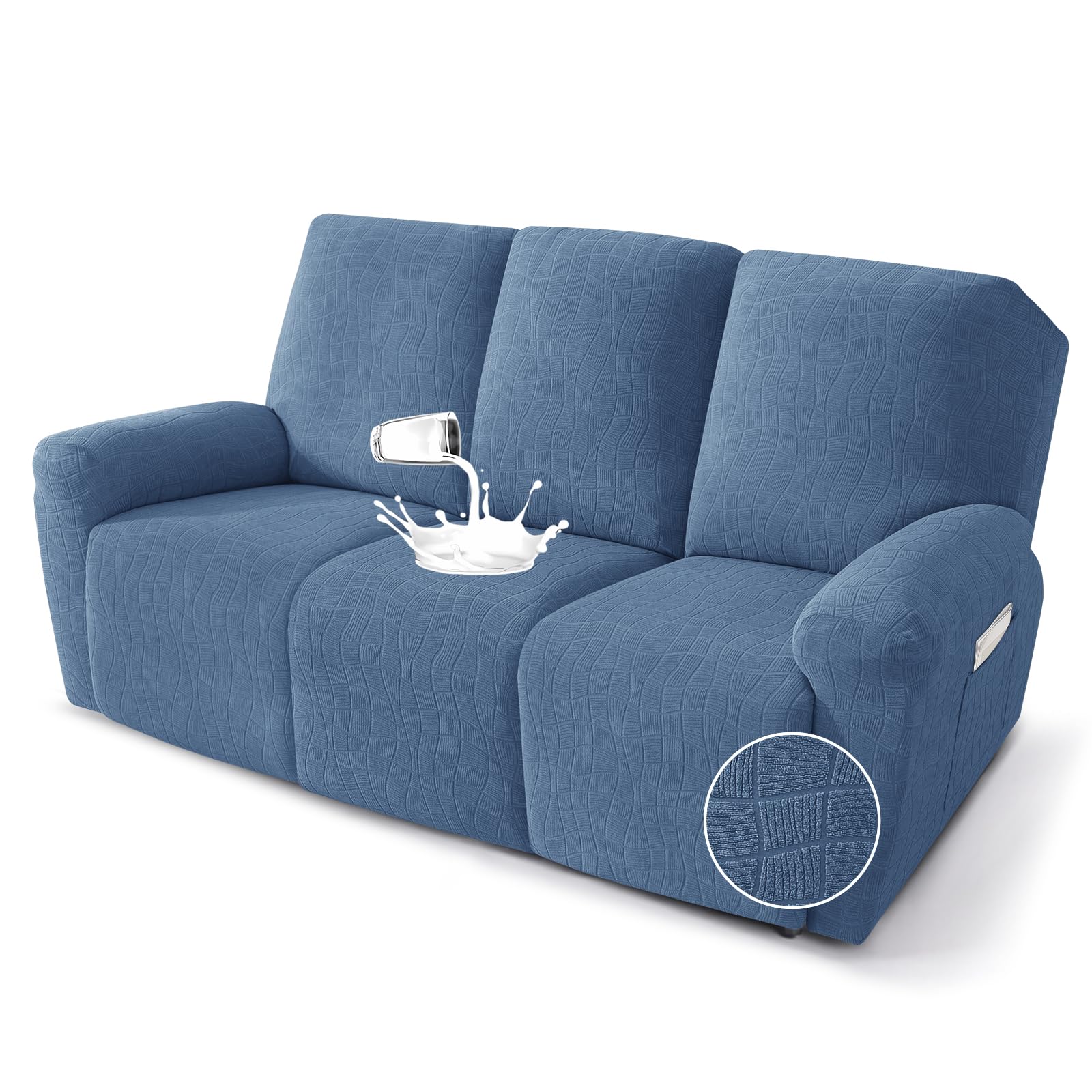 Photo 1 of **************Missing pieces*******************
MAXIJIN Waterproof Recliner Couch Cover 5 Pieces Recliner Sofa Covers 3 Seater, Reclining Couch Furniture Protector with Elastic Straps & Pockets for Pet, Kids (Sofa Recliners, Dusty Blue)