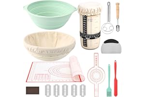 Tunyet Sourdough Bread Baking Supplies, Banneton Bread Proofing Basket, Sourdough Starter Kit with Proofing Basket of 2, Sourdough Starter Jar, Thick Silicone Baking Mat, Silicone Bread Sling