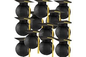 NOSINY 12 Pieces Bulk Graduation Cap Hanging Paper Lanterns Grad Cap Paper Lanterns Graduation Lanterns with Black Grad Hat Tassel Lanterns Graduation Party Hanging Decorations (Black)